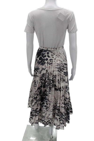 Asos Women Pleated Animal Print Black Midi Skirt Size 6