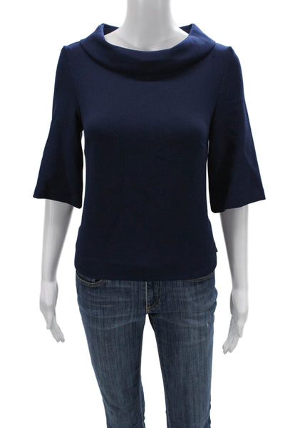 Trina Turk Womens Dark Blue Mock Neck 3/4 Sleeve Blouse Size XS