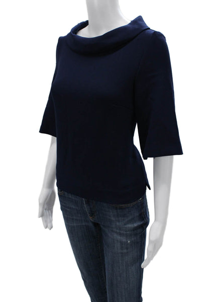Trina Turk Womens Dark Blue Mock Neck 3/4 Sleeve Blouse Size XS
