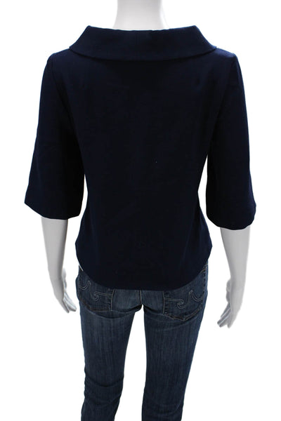 Trina Turk Womens Dark Blue Mock Neck 3/4 Sleeve Blouse Size XS