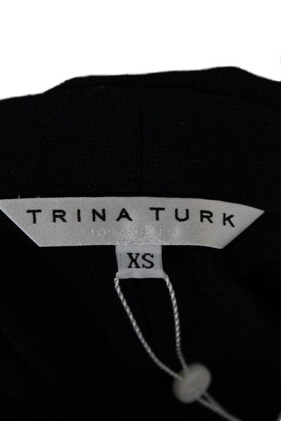 Trina Turk Womens Dark Blue Mock Neck 3/4 Sleeve Blouse Size XS