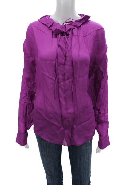 Zara Women Purple Viscose Long Sleeve Solid Drawstring Blouse Size M