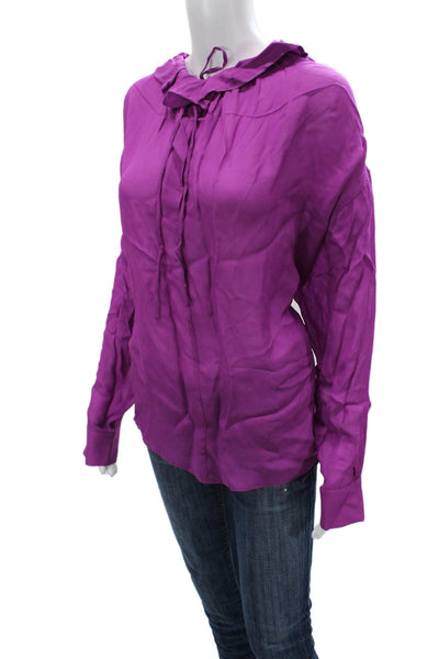 Zara Women Purple Viscose Long Sleeve Solid Drawstring Blouse Size M