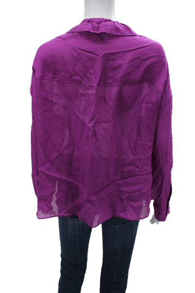 Zara Women Purple Viscose Long Sleeve Solid Drawstring Blouse Size M
