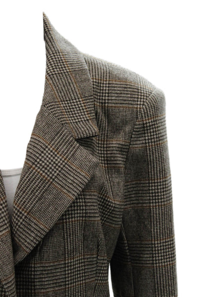Aqua Women Brown Plaid Collared Button Blazer Wool Blend Long Sleeve Size S