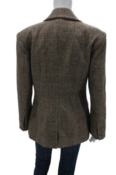 Aqua Women Brown Plaid Collared Button Blazer Wool Blend Long Sleeve Size S