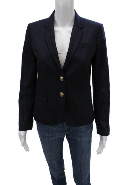 J Crew Women Dark Blue Wool Blend Collared Button Blazer Size 0