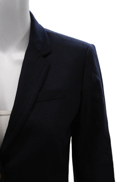 J Crew Women Dark Blue Wool Blend Collared Button Blazer Size 0