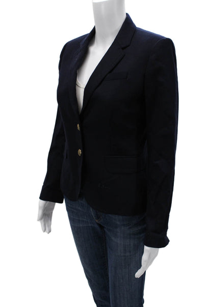 J Crew Women Dark Blue Wool Blend Collared Button Blazer Size 0