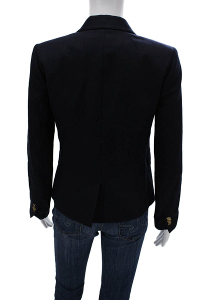 J Crew Women Dark Blue Wool Blend Collared Button Blazer Size 0