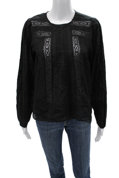 Madewell Women Bohemian Black Long Sleeve Round Neck Blouse Size S