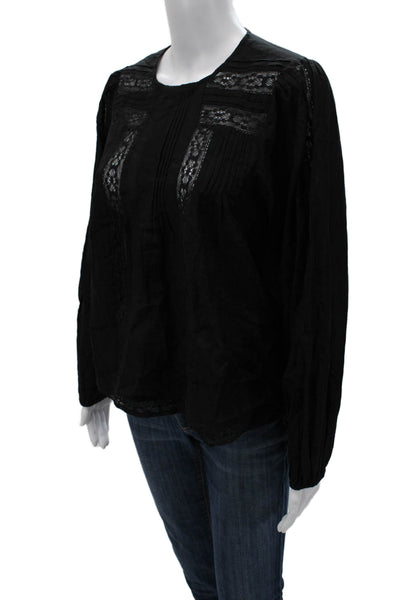 Madewell Women Bohemian Black Long Sleeve Round Neck Blouse Size S