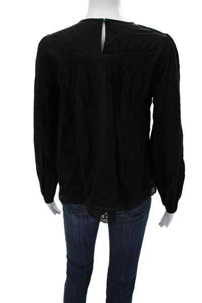 Madewell Women Bohemian Black Long Sleeve Round Neck Blouse Size S