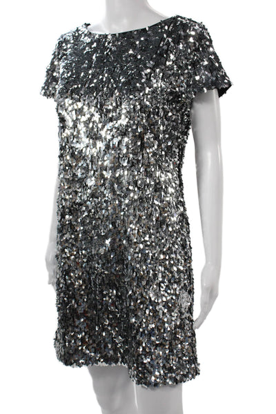 Vince Camuto Women Black Mini Shift Dress Knee Length Short Sleeve Size M