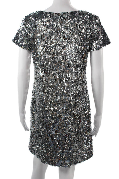 Vince Camuto Women Black Mini Shift Dress Knee Length Short Sleeve Size M