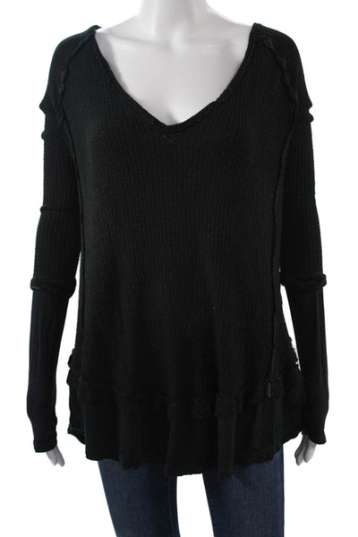 We The Free Unisex Pullover Sweater Black V Neck Long Sleeve Size S