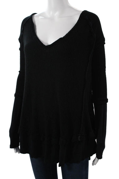 We The Free Unisex Pullover Sweater Black V Neck Long Sleeve Size S