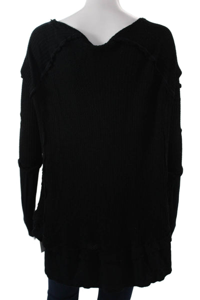 We The Free Unisex Pullover Sweater Black V Neck Long Sleeve Size S