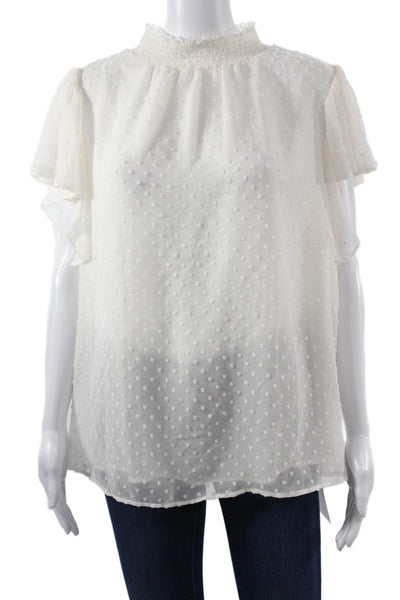 1 State Women White Polka Dot Short Sleeve Mock Neck Blouse Polyester Size 1X