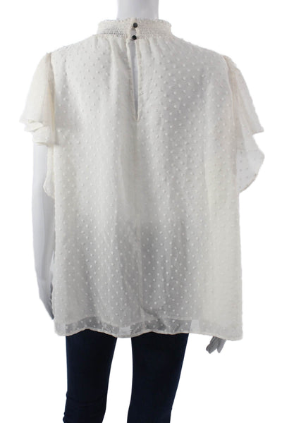 1 State Women White Polka Dot Short Sleeve Mock Neck Blouse Polyester Size 1X