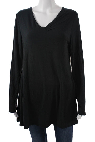 Lysse Women Basic Tunic Black V-Neck Long Sleeve Size M