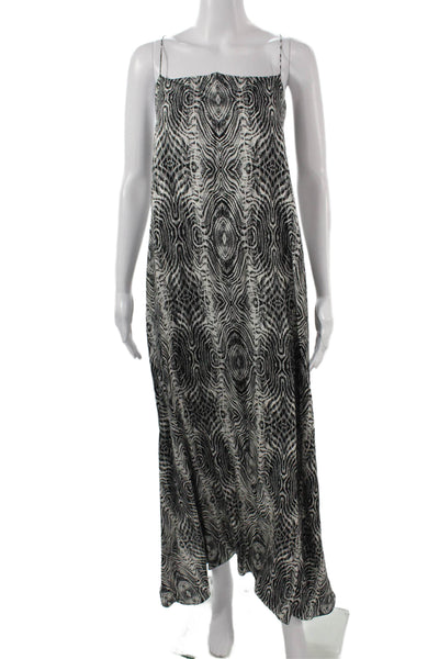 Thomas Wylde Womens Maxi Slip Dress Black Silk Animal Print Tie Size XS