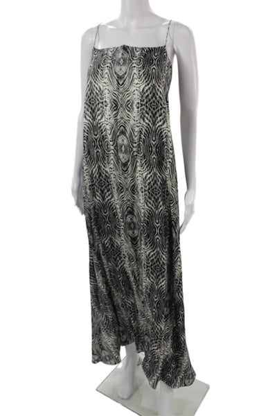 Thomas Wylde Womens Maxi Slip Dress Black Silk Animal Print Tie Size XS