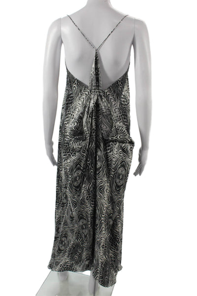 Thomas Wylde Womens Maxi Slip Dress Black Silk Animal Print Tie Size XS