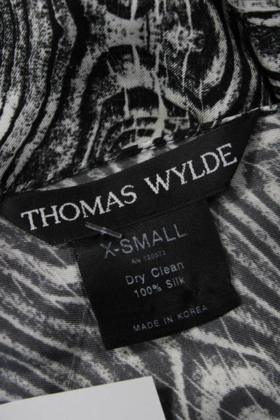 Thomas Wylde Womens Maxi Slip Dress Black Silk Animal Print Tie Size XS
