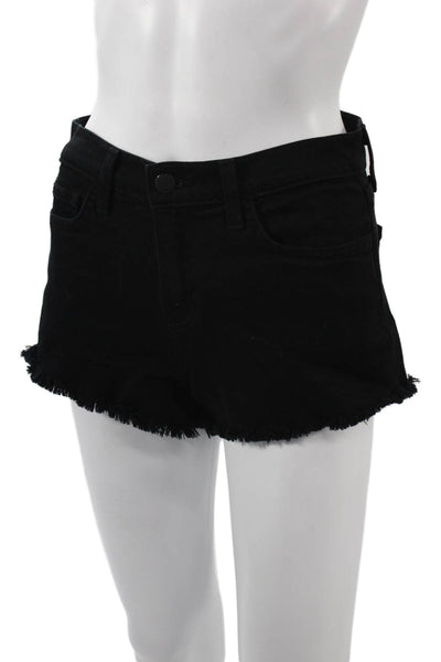 L'Agence Unisex Black Solid Cotton Blend Shorts Size 25