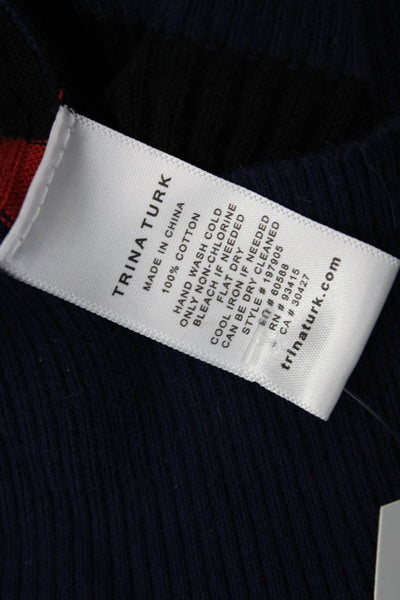 Trina Turk Unisex Black Striped Cotton Pullover Long Sleeve Size S