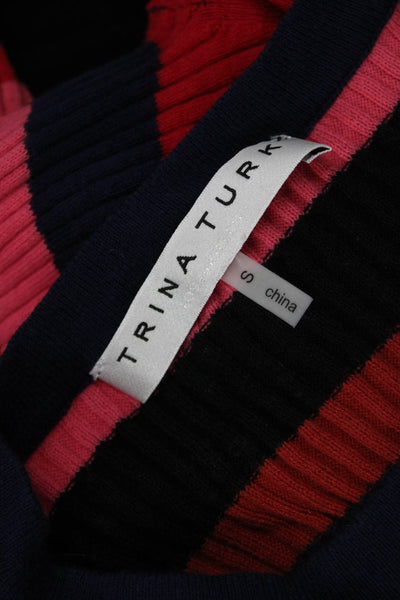 Trina Turk Unisex Black Striped Cotton Pullover Long Sleeve Size S
