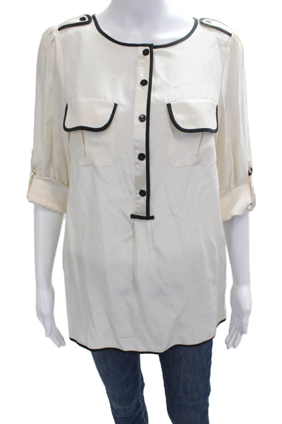 Cynthia Steffe Womens Tunic Blouse Beige Silk 3/4 Sleeve Round Neck Size 4