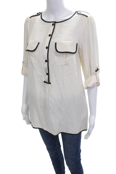 Cynthia Steffe Womens Tunic Blouse Beige Silk 3/4 Sleeve Round Neck Size 4