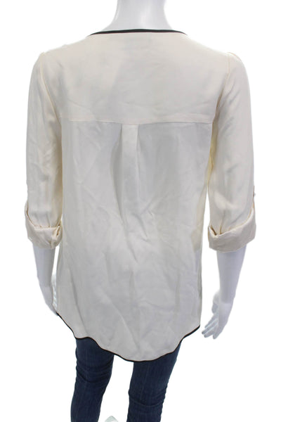 Cynthia Steffe Womens Tunic Blouse Beige Silk 3/4 Sleeve Round Neck Size 4