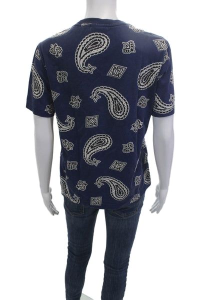 Lacoste Mens Paisley Cotton Crew Neck Short Sleeve T-Shirt Dark Blue Size XS