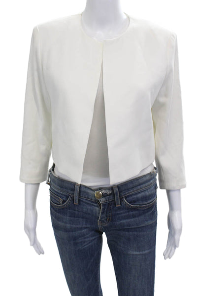 Paule Ka Womens White Blazer 3/4 Sleeve Round Neck Triacetate Blend Size 44