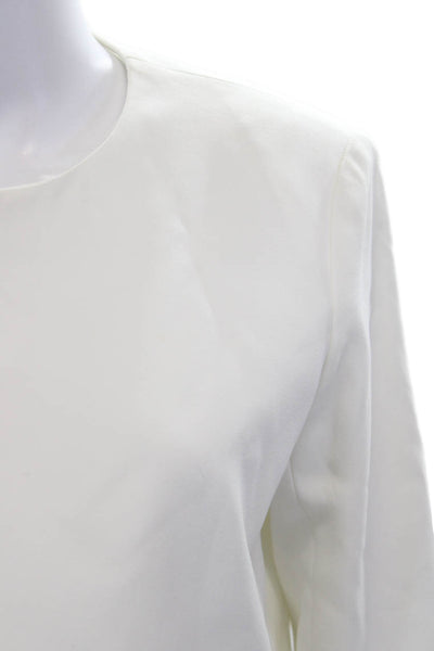 Paule Ka Womens White Blazer 3/4 Sleeve Round Neck Triacetate Blend Size 44