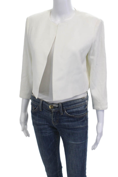 Paule Ka Womens White Blazer 3/4 Sleeve Round Neck Triacetate Blend Size 44