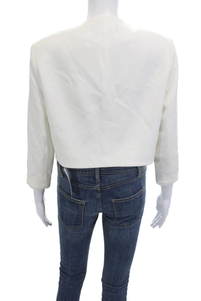 Paule Ka Womens White Blazer 3/4 Sleeve Round Neck Triacetate Blend Size 44