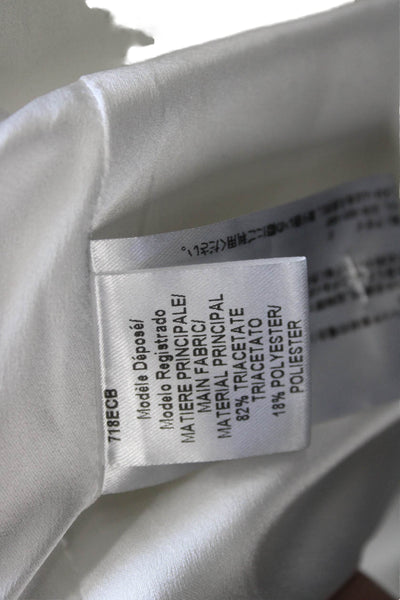 Paule Ka Womens White Blazer 3/4 Sleeve Round Neck Triacetate Blend Size 44