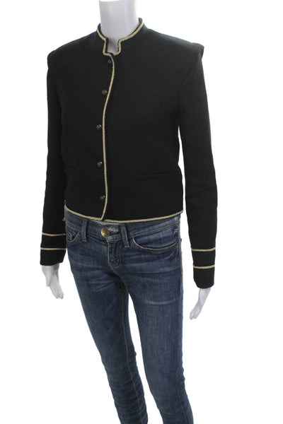 Zara Women Military Jacket Black Button High Neck Long Sleeve Size XS