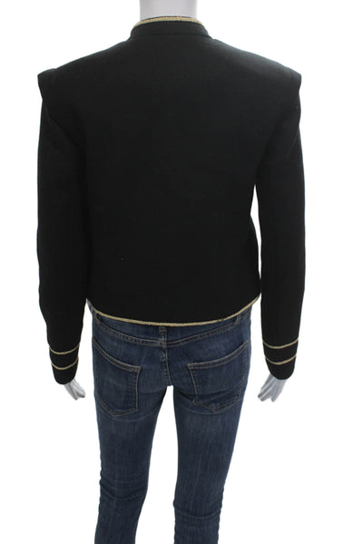 Zara Women Military Jacket Black Button High Neck Long Sleeve Size XS