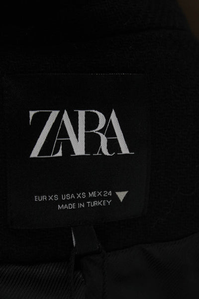 Zara Women Military Jacket Black Button High Neck Long Sleeve Size XS