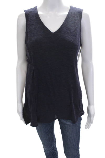 Lysse Women Basic V Neck Tank Dark Blue Sleeveless Size M