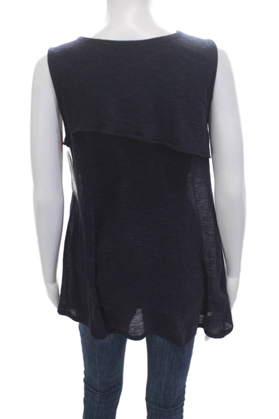 Lysse Women Basic V Neck Tank Dark Blue Sleeveless Size M