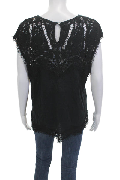 Generation Love Women Black Bohemian Short Sleeve Blouse Round Neck Size L