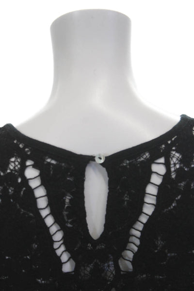 Generation Love Women Black Bohemian Short Sleeve Blouse Round Neck Size L