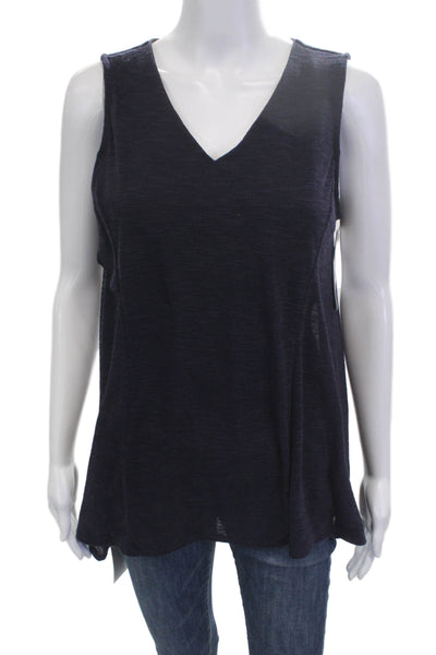 Lysse Women Basic V-Neck Sleeveless Tank Dark Blue Polyester Size M
