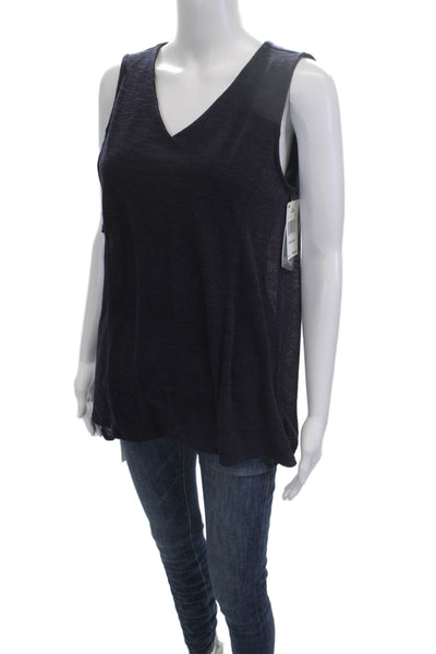 Lysse Women Basic V-Neck Sleeveless Tank Dark Blue Polyester Size M